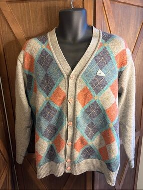 Vintage MONTE CARLO Collection Argyle Cardigan Sweater Lambswool SIZE 46